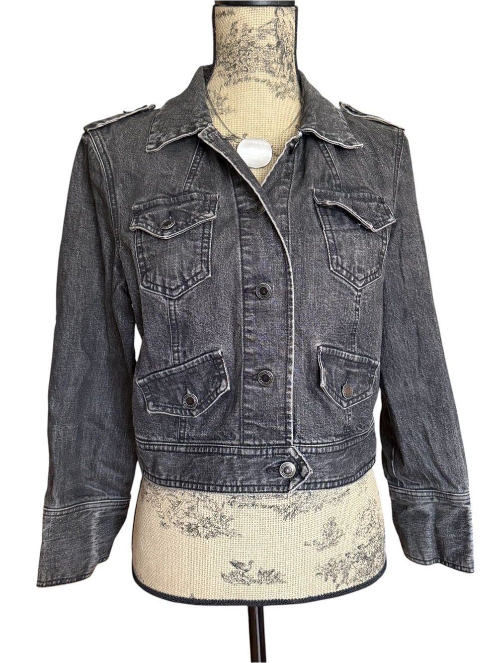 Y2K Washed Black Denim Jacket Size M